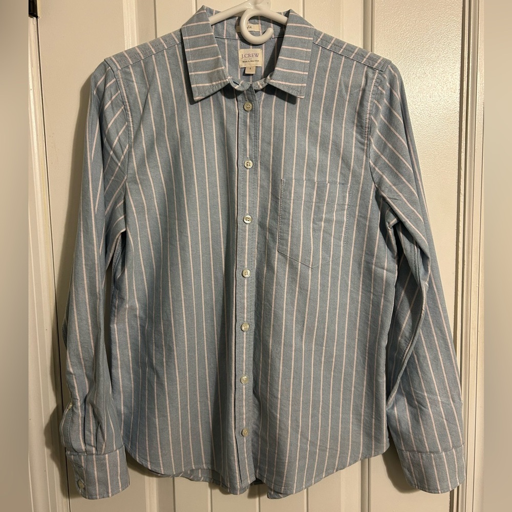 J. Crew Light Blue and White Striped Button-Down Shirt